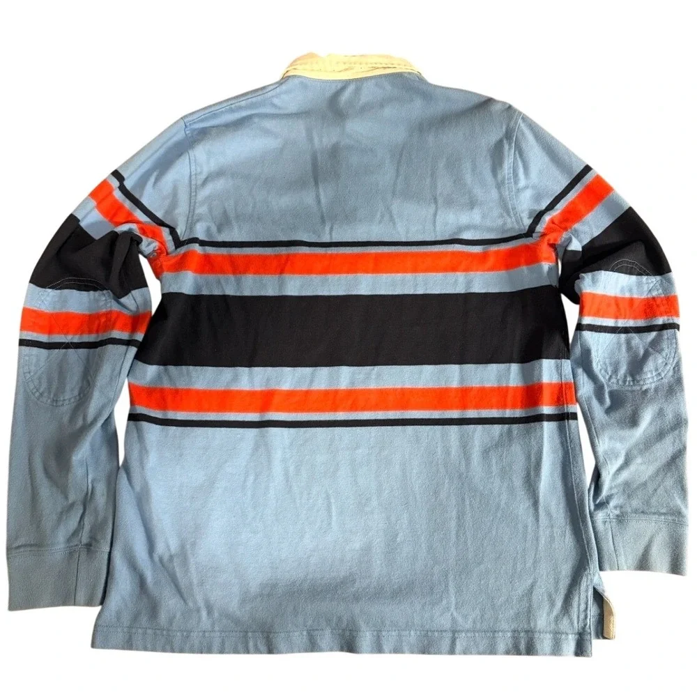 Nike Sportswear Mens Long Sleeve Rugby Shirt Blue Striped Cotton Polo Large